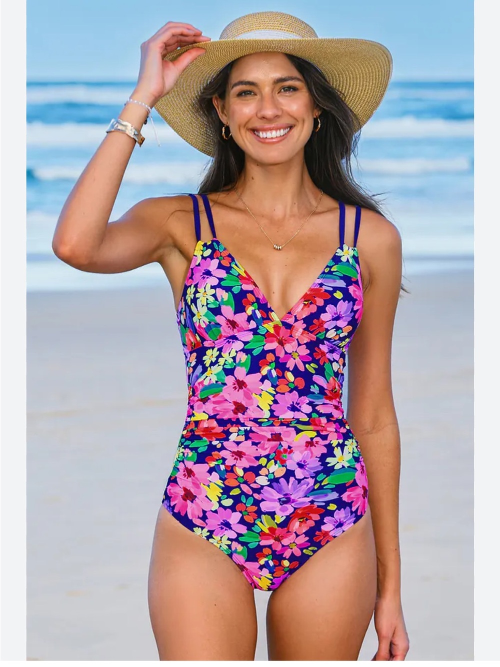 Cupshe Purple Floral V-Neck One-Piece Swimsuit